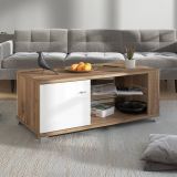 Tavolino da Salotto Marrone Noce Bianco 3 Vani con Piedini 118x60x48.5h cm, Forma Rettangolare - Treiso