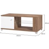 Tavolino da Salotto Marrone Noce Bianco 3 Vani con Piedini 118x60x48.5h cm, Forma Rettangolare - Treiso