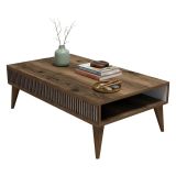 Tavolino da Salotto Marrone Noce Bianco con Piedini un Vano 105x60x35h cm, Forma Rettangolare - Sangiano