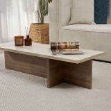Tavolino da Salotto Marrone Noce Bianco Marmo Forma Rettangolare Materiale Piano in Legno Nobilitato 120x45x30h cm, Colore Ripiano Bianco - Marmorito
