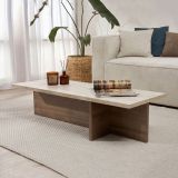 Tavolino da Salotto Marrone Noce Bianco Marmo Forma Rettangolare Materiale Piano in Legno Nobilitato 120x45x30h cm, Colore Ripiano Bianco - Marmorito