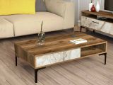 Tavolino da Salotto Marrone Noce Bianco Marmo Portariviste un Vano 105x60x33h cm, Forma Rettangolare - Gru