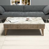 Tavolino da Salotto Marrone Noce Bianco Marmo Portariviste un Vano 105x60x35h cm, Forma Rettangolare - Atrani