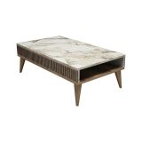 Tavolino da Salotto Marrone Noce Bianco Marmo Portariviste un Vano 105x60x35h cm, Forma Rettangolare - Atrani