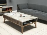 Tavolino da Salotto Marrone Noce Bianco Marmo Portariviste un Vano 105x60x35h cm, Forma Rettangolare - Atrani