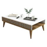 Tavolino da Salotto Marrone Noce Bianco Portariviste un Vano 105x60x35h cm, Forma Rettangolare - Atrani