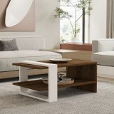 Tavolino da Salotto Marrone Noce Bianco un Vano Forma Rettangolare 80x50x35h cm, Colore Ripiano Marrone - Cambiago