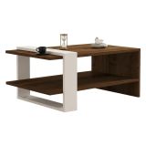 Tavolino da Salotto Marrone Noce Bianco un Vano Forma Rettangolare 80x50x35h cm, Colore Ripiano Marrone - Cambiago