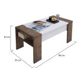 Tavolino da Salotto Marrone Noce Bianco un Vano Piano Sollevabile 98x50x43h cm, Forma Rettangolare - Corallo