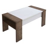 Tavolino da Salotto Marrone Noce Bianco un Vano Piano Sollevabile 98x50x43h cm, Forma Rettangolare - Corallo