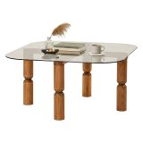 Tavolino da Salotto Marrone Noce Effetto Fume Forma Rettangolare 80x80x40h cm, Materiale Struttura in Vetro - Gran