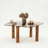 Tavolino da Salotto Marrone Noce Effetto Fume Forma Rettangolare 80x80x40h cm, Materiale Struttura in Vetro - Gran