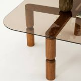 Tavolino da Salotto Marrone Noce Effetto Fume Forma Rettangolare 80x80x40h cm, Materiale Struttura in Vetro - Gran