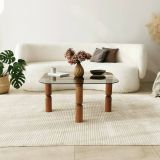 Tavolino da Salotto Marrone Noce Effetto Fume Forma Rettangolare 80x80x40h cm, Materiale Struttura in Vetro - Gran