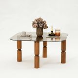 Tavolino da Salotto Marrone Noce Effetto Fume Forma Rettangolare 80x80x40h cm, Materiale Struttura in Vetro - Gran