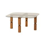 Tavolino da Salotto Marrone Noce Effetto Fume Forma Rettangolare 80x80x40h cm, Materiale Struttura in Vetro - Gran