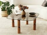 Tavolino da Salotto Marrone Noce Effetto Fume Forma Rettangolare 80x80x40h cm, Materiale Struttura in Vetro - Gran