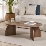 Tavolino da Salotto Marrone Noce Forma Ovale Materiale Piano in Legno Nobilitato 120x60x40h cm, Colore Ripiano Marrone - Nohaza