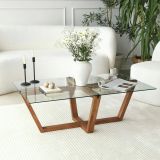 Tavolino da Salotto Marrone Noce Forma Rettangolare Materiale Piano in Vetro 105x65x35h cm, Colore Ripiano Trasparente - Visconti