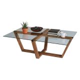 Tavolino da Salotto Marrone Noce Forma Rettangolare Materiale Piano in Vetro 105x65x35h cm, Colore Ripiano Trasparente - Visconti