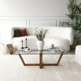 Tavolino da Salotto Marrone Noce Forma Rettangolare Materiale Piano in Vetro 105x65x35h cm, Colore Ripiano Trasparente - Visconti