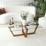 Tavolino da Salotto Marrone Noce Forma Rettangolare Materiale Piano in Vetro 105x65x35h cm, Colore Ripiano Trasparente - Visconti