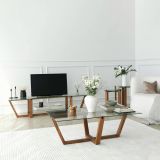 Tavolino da Salotto Marrone Noce Forma Rettangolare Materiale Piano in Vetro 105x65x35h cm, Colore Ripiano Trasparente - Visconti