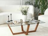 Tavolino da Salotto Marrone Noce Forma Rettangolare Materiale Piano in Vetro 105x65x35h cm, Colore Ripiano Trasparente - Visconti