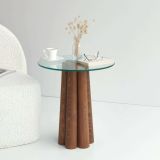 Tavolino da Salotto Marrone Noce Forma Rotonda Materiale Piano in Vetro 45x50x50h cm, Colore Ripiano Trasparente - Brasilia