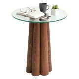 Tavolino da Salotto Marrone Noce Forma Rotonda Materiale Piano in Vetro 45x50x50h cm, Colore Ripiano Trasparente - Brasilia