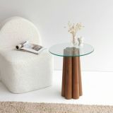 Tavolino da Salotto Marrone Noce Forma Rotonda Materiale Piano in Vetro 45x50x50h cm, Colore Ripiano Trasparente - Brasilia