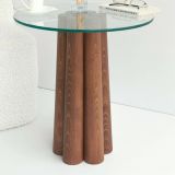 Tavolino da Salotto Marrone Noce Forma Rotonda Materiale Piano in Vetro 45x50x50h cm, Colore Ripiano Trasparente - Brasilia