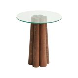 Tavolino da Salotto Marrone Noce Forma Rotonda Materiale Piano in Vetro 45x50x50h cm, Colore Ripiano Trasparente - Brasilia