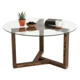 Tavolino da Salotto Marrone Noce Forma Rotonda Materiale Piano in Vetro 75x75x40h cm, Colore Ripiano Trasparente - Luigia