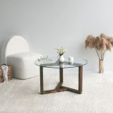 Tavolino da Salotto Marrone Noce Forma Rotonda Materiale Piano in Vetro 75x75x40h cm, Colore Ripiano Trasparente - Luigia