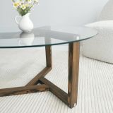 Tavolino da Salotto Marrone Noce Forma Rotonda Materiale Piano in Vetro 75x75x40h cm, Colore Ripiano Trasparente - Luigia