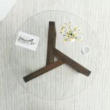 Tavolino da Salotto Marrone Noce Forma Rotonda Materiale Piano in Vetro 75x75x40h cm, Colore Ripiano Trasparente - Luigia