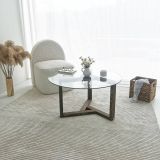 Tavolino da Salotto Marrone Noce Forma Rotonda Materiale Piano in Vetro 75x75x40h cm, Colore Ripiano Trasparente - Luigia