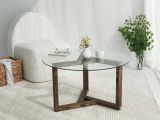 Tavolino da Salotto Marrone Noce Forma Rotonda Materiale Piano in Vetro 75x75x40h cm, Colore Ripiano Trasparente - Luigia