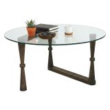 Tavolino da Salotto Marrone Noce Forma Rotonda Materiale Piano in Vetro 80x80x41h cm, Colore Ripiano Trasparente - Belvi