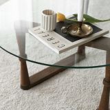 Tavolino da Salotto Marrone Noce Forma Rotonda Materiale Piano in Vetro 80x80x41h cm, Colore Ripiano Trasparente - Belvi