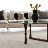 Tavolino da Salotto Marrone Noce Forma Rotonda Materiale Piano in Vetro 80x80x41h cm, Colore Ripiano Trasparente - Belvi