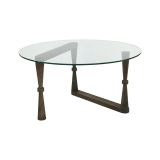 Tavolino da Salotto Marrone Noce Forma Rotonda Materiale Piano in Vetro 80x80x41h cm, Colore Ripiano Trasparente - Belvi
