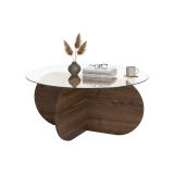 Tavolino da Salotto Marrone Noce Forma Rotondo Materiale Piano in Vetro 75x75x35h cm, Colore Ripiano Trasparente - Cugnoli