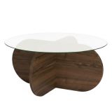Tavolino da Salotto Marrone Noce Forma Rotondo Materiale Piano in Vetro 75x75x35h cm, Colore Ripiano Trasparente - Cugnoli