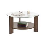 Tavolino da Salotto Marrone Noce Forma Rotondo Materiale Piano in Vetro 75x75x40h cm, Colore Ripiano Trasparente - Canevino