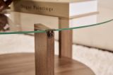 Tavolino da Salotto Marrone Noce Forma Rotondo Materiale Piano in Vetro 75x75x40h cm, Colore Ripiano Trasparente - Canevino