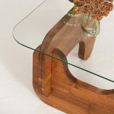 Tavolino da Salotto Marrone Noce Forma Triangolare Materiale Piano in Vetro 86x66x36h cm, Colore Ripiano Trasparente - Volpiano