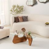 Tavolino da Salotto Marrone Noce Forma Triangolare Materiale Piano in Vetro 86x66x36h cm, Colore Ripiano Trasparente - Volpiano