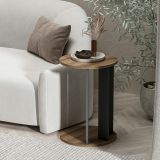 Tavolino da Salotto Marrone Noce Nero Antracite Forma Rotondo Materiale Piano in Legno Nobilitato 34x34x64h cm, Colore Ripiano Marrone - Penango